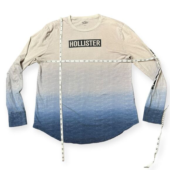 HOLLISTER Men’s White Blue Ombre Long Sleeve Graphic T-Shirt Size Medium - Picture 4 of 4